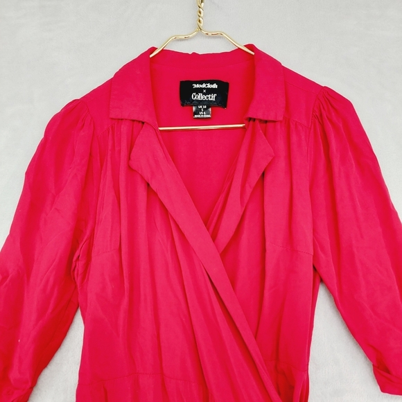 ModCloth x Collectif Classic Red Wrap Summer Midi Waist Tie Dress P5470 - Picture 3 of 9